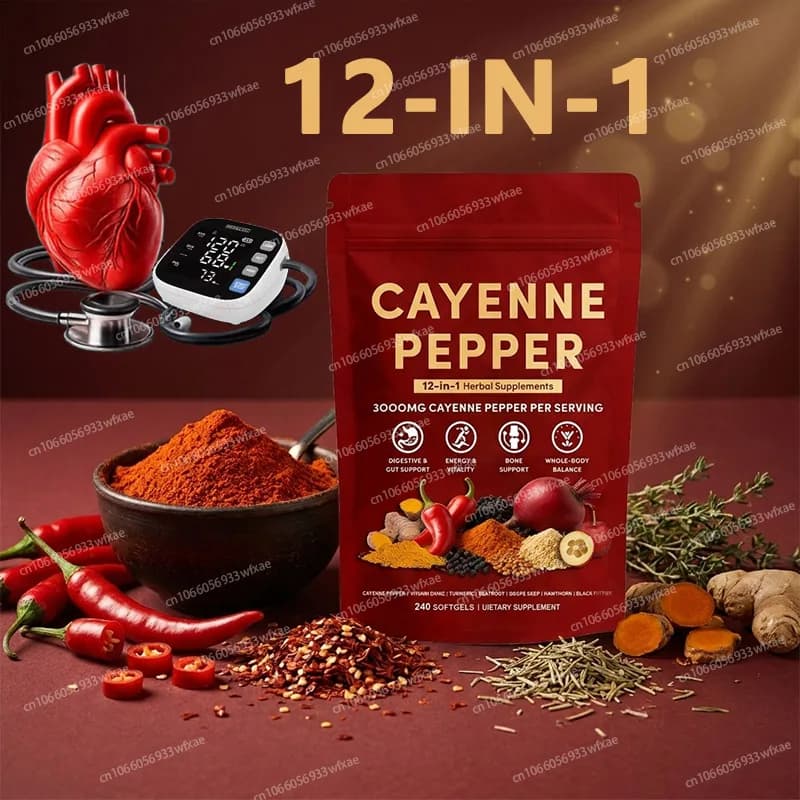 240 Softgels Cayenne Pepper 12 In 1 Supplements Supports Cardiovascular&Heart Health,Improves Digestion and Blood Circulation