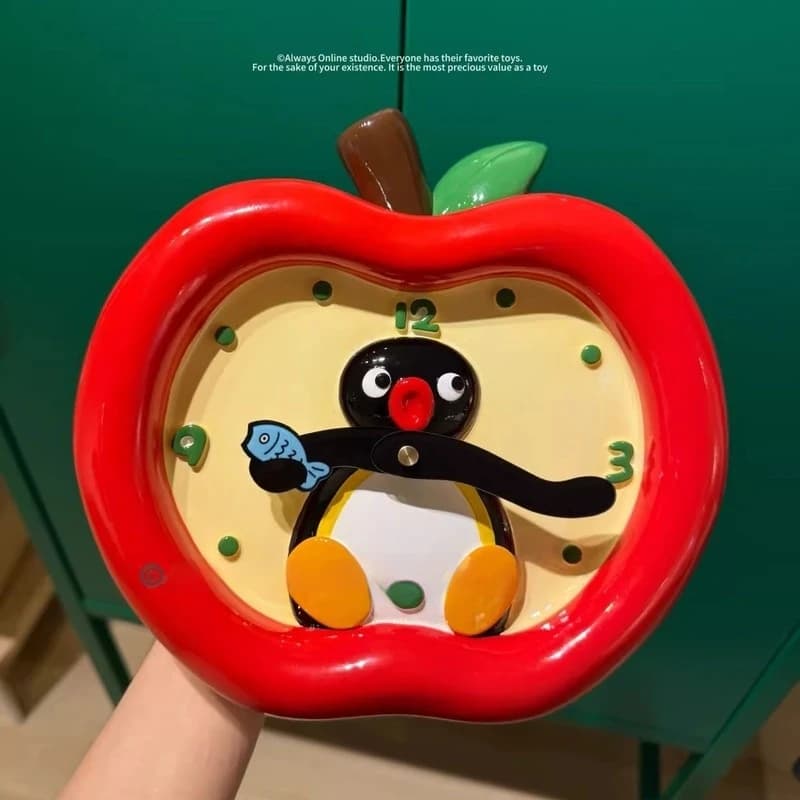 Apple Penguin wall clock - Double use Pingu table watch for room decoration Ornament from collection derived animation gift for girls