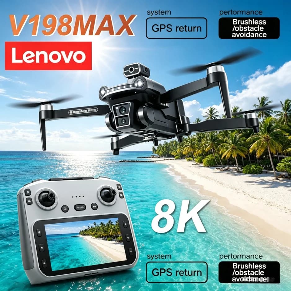 Lenovo V198MAX Foldable Quadcopter GPS 8K HD 5G WIFI FPV Drone Brushless Motor Laser Anti-Collision Optical Flow Positioning UAV