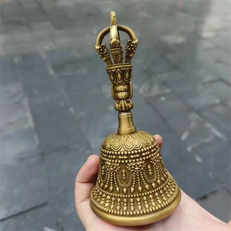 Wugu Diamond Handmade Brass Artifact, Tibetan Carved Bell Pendant, Auspicious