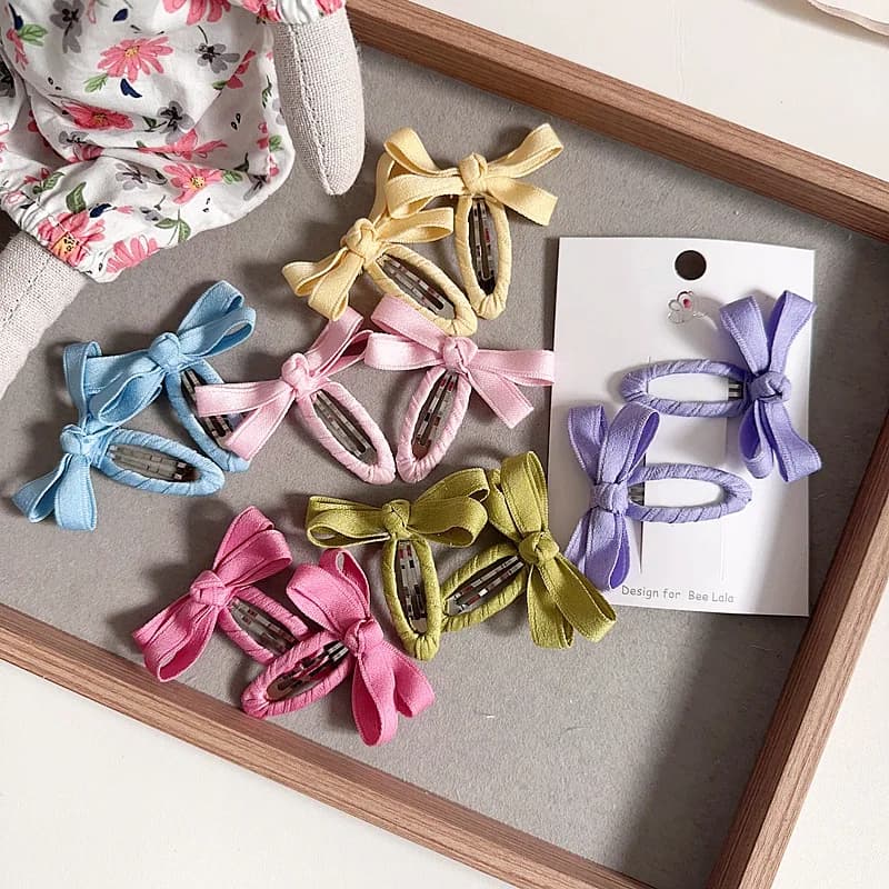 2 pcs/set Sweet Candy Color For Kids Girl Hair Clips Cute Spring Summer Color Solid Color Bow For Kids BB Clip Baby Hair Accessories