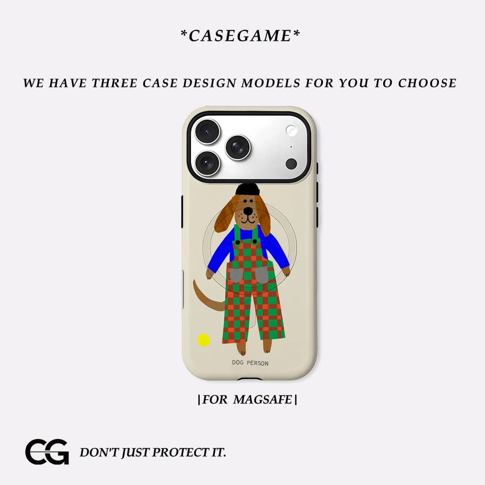 Custodia per telefono con personaggio cane color crema per iPhone 17 16 15 14 13 Pro Max Plus, custodia rigida magnetica a strato singolo/doppio