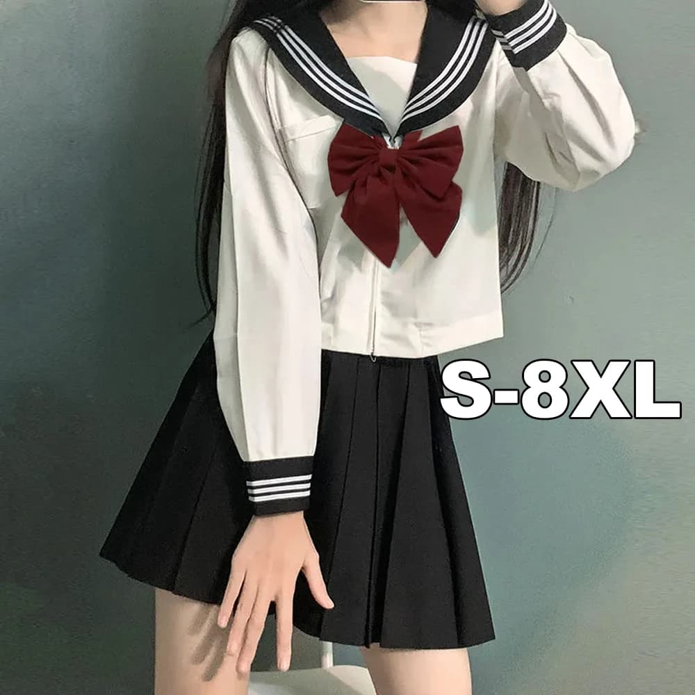 S-8XL Giappone School Girl JK Uniforme Manica corta/lunga Cosplay Sissy Navy Sailor Set Gonna a pieghe Cross dresser COS Anime Costume