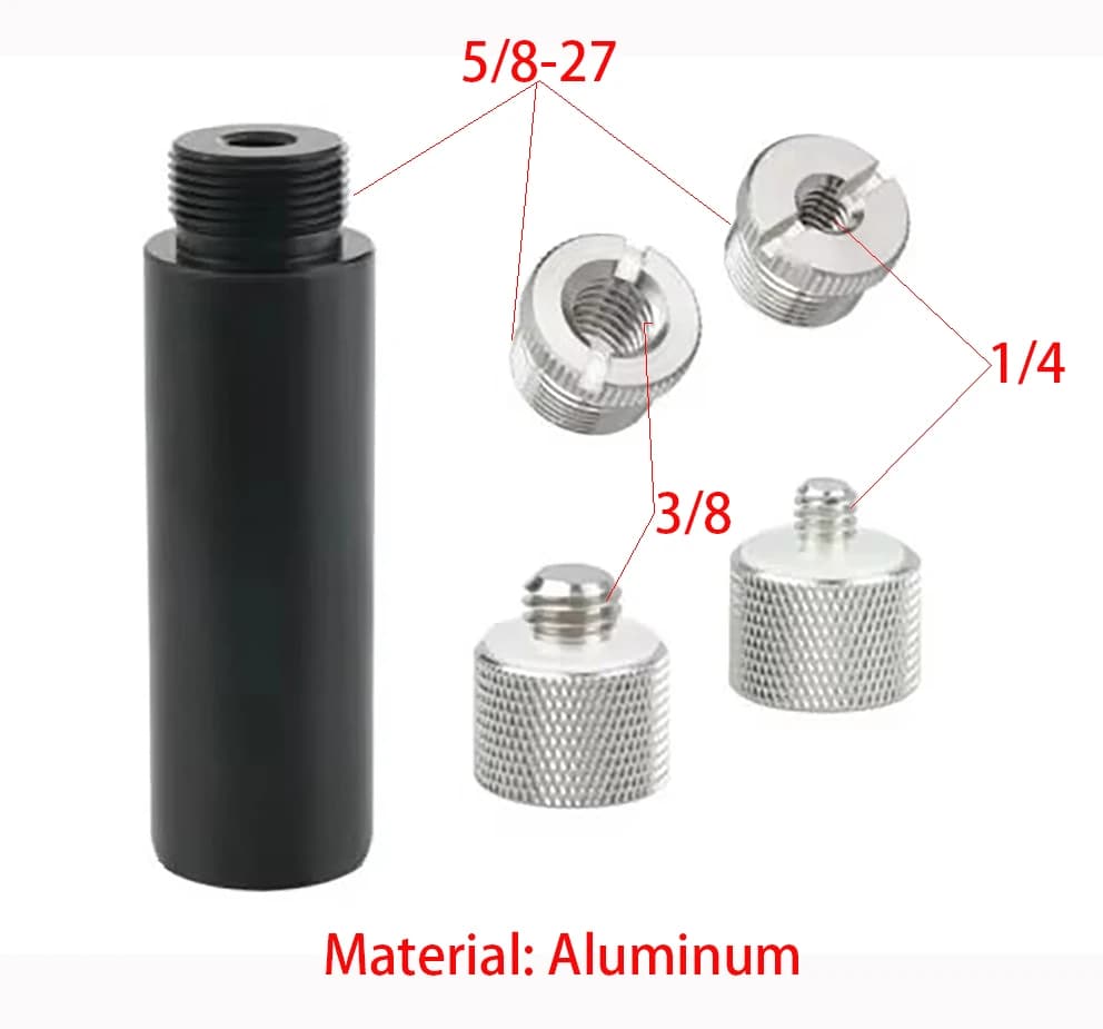 Micro asta in alluminio da 3" con femmina da 5/8" a filettatura maschio da 5/8" 3/8" 1/4" per microfono con treppiede per fotocamera con montaggio su microfono, 5/8-27 3/8-16 1/4