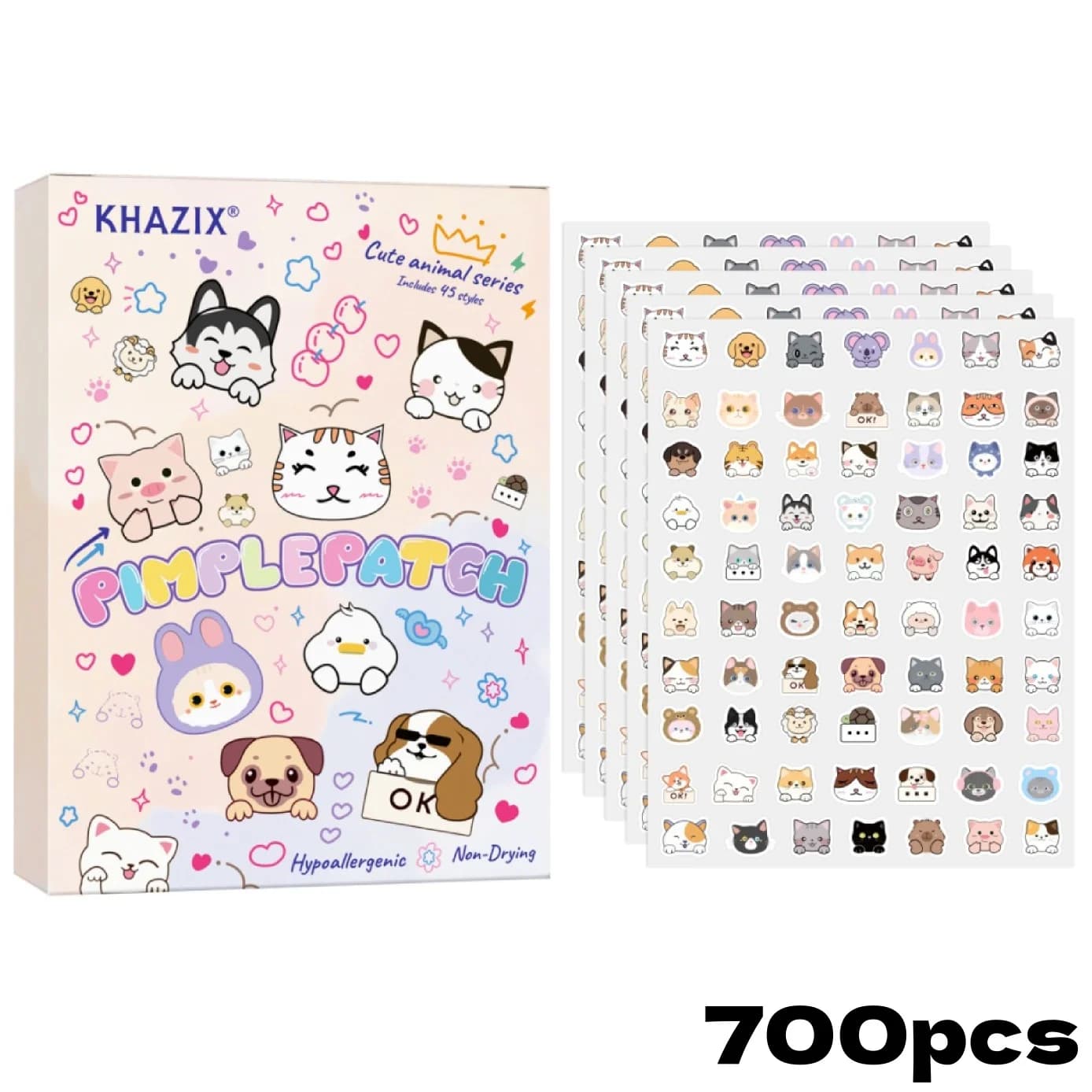700 pieces of plasters for the acne of the cartoon cat, patches for the face acne, patches for the acne concealer and patches for pimples. Ultra thin and breathable
