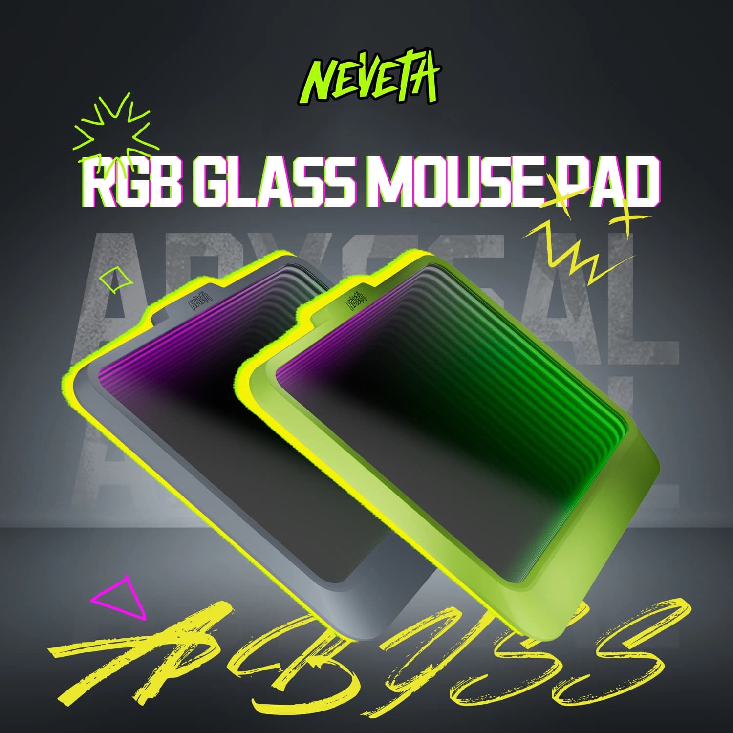 Tappetino per mouse da gioco NEVETA RGB con superficie in vetro temperato e poggiapolsi ergonomico in silicone per una scorrimento fluido e una base rigida per i giocatori