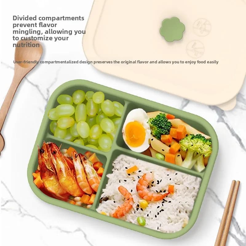 Lunch Box in silicone/Bento Box per bambini Riduzione del grasso Lunch Box Scatola per la conservazione della freschezza Griglia Forno a microonde Riscaldamento Contenitori per la preparazione dei pasti