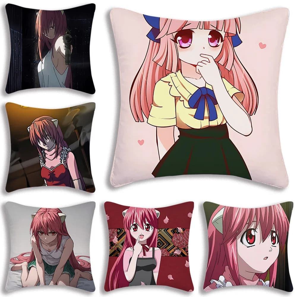 Fodere per cuscini Cartoon Elfen Lied Divano Decorativo per la casa Stampa fronte-retro Fodera per cuscino corta in peluche carina