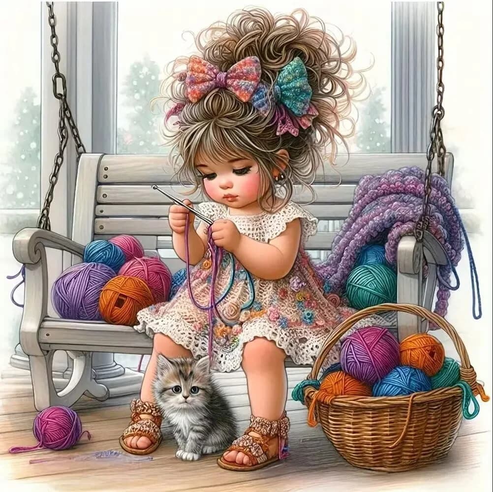 SDOYUNO 5D DIY Diamond Mosaic Cute Girl Full Square Diamond Painting Cross Stitch Immagine di un'immagine di un'arrotolata di strass ricamata