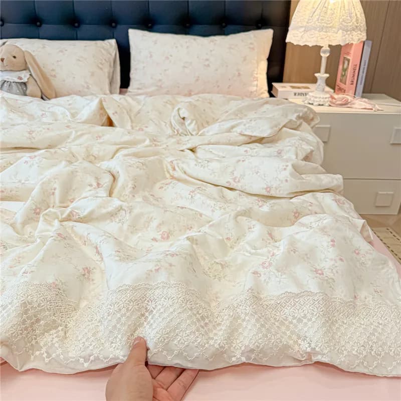 3/4Pcs Princess Style Floral Lace Bedding Set Single Queen King Size Duvet Cover Set Bed Sheet Pillowcases