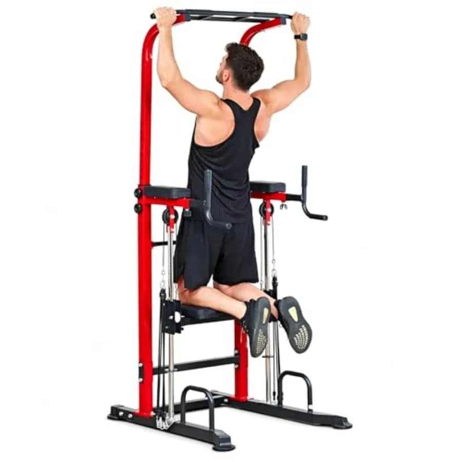 Home gym power tower dip station pull up bar: steel, black, adjustable height free-standing for assisted pullups, dips, pushups