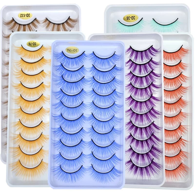10 Paia/Lotto Ciglia Finte in Visone Arcobaleno Colored Red White White Purple Blue for Dolls Cosplay Chestnut Finte