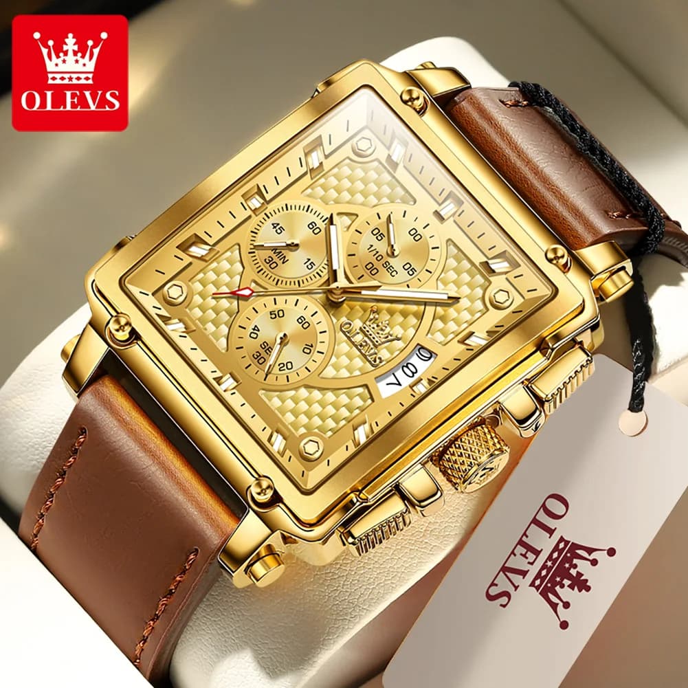 OLEVS 9925 Orologio da uomo di lusso originale di marca orologio al quarzo quadrato impermeabile luminoso orologio automatico con data per uomo moda casual