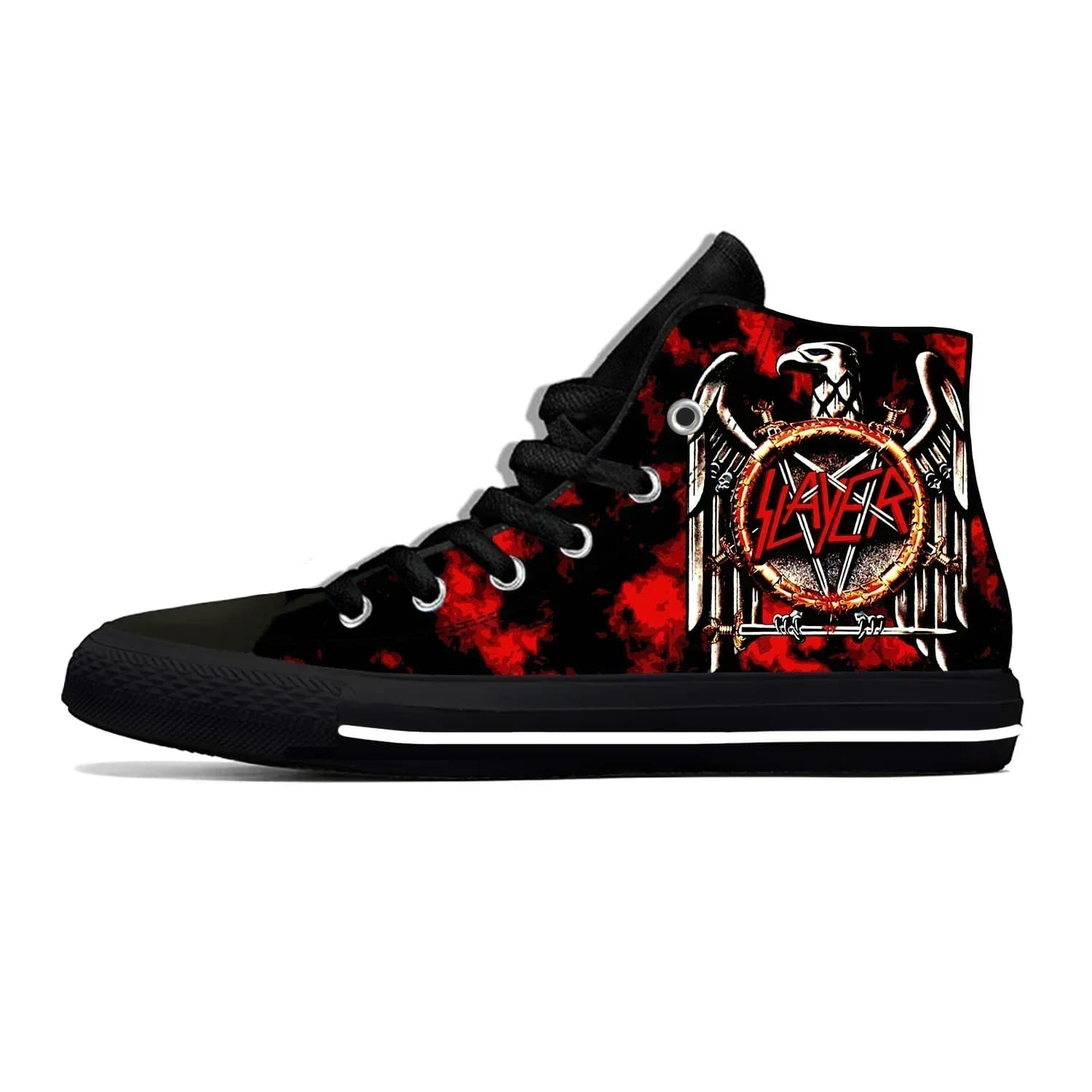 Scarpe di tela personalizzate Slayer Horror Scary Fashion, sneakers alte con lacci per adulti, leggere e traspiranti, unisex