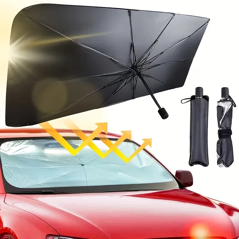 Car Windshield Sun Shade Umbrella Foldable Front Window Cover Silver Coated Heat Insulation UV Protection Storage Bag
