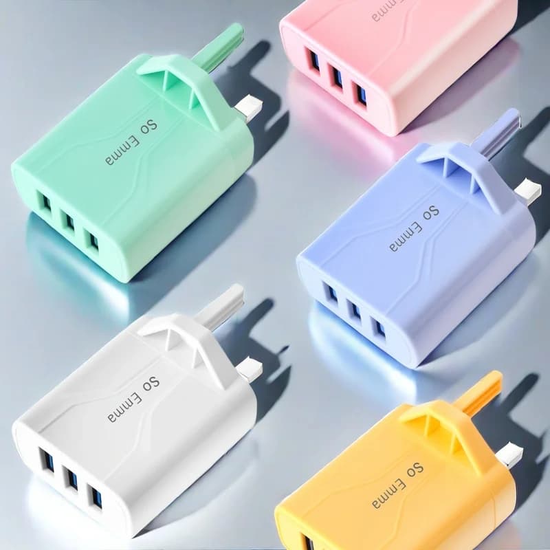 Travel Charger with 3 Ports Charger for iPhone for galaxy 100-240V, UK Plug, USB Charger Adapter, Sleek Charger Design