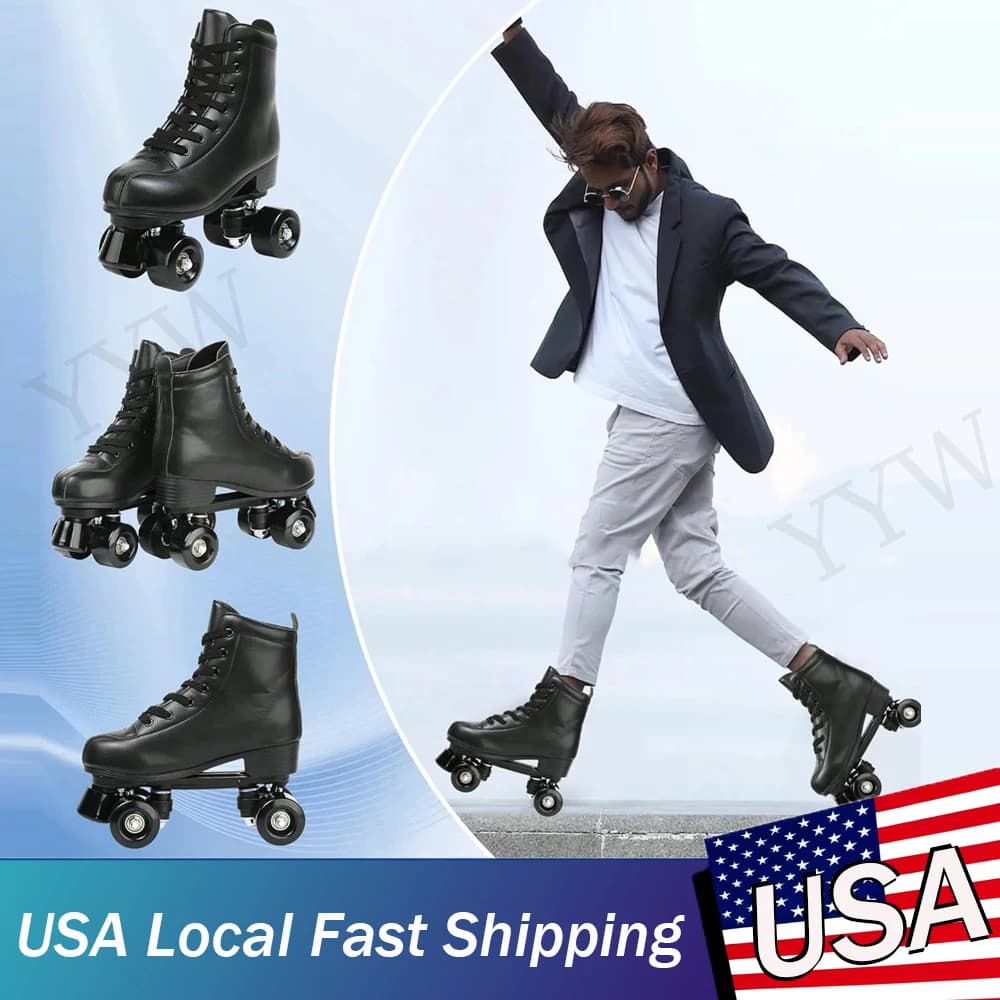 Outdoor skating sports shoes PU Leather roller shoes Skating shoes Quad Shoes Sneakers Beginner Men Women Shoes Roller skating