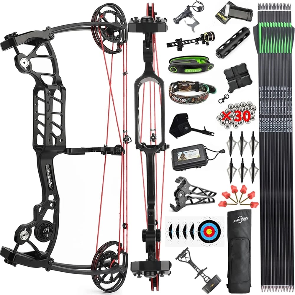 JUNXING Compound Bow Kit 40-70lbs Adjustable Dual-use Archery Steel Ball Arrows Set Outdoor Shooting Hunting Target Accessories