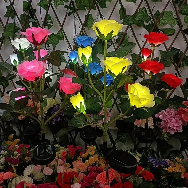 Luci Decorative per Feste di Matrimonio Estive, Lampada Solare LED a Forma di Rosa Artificiale per Giardino e Cortile
