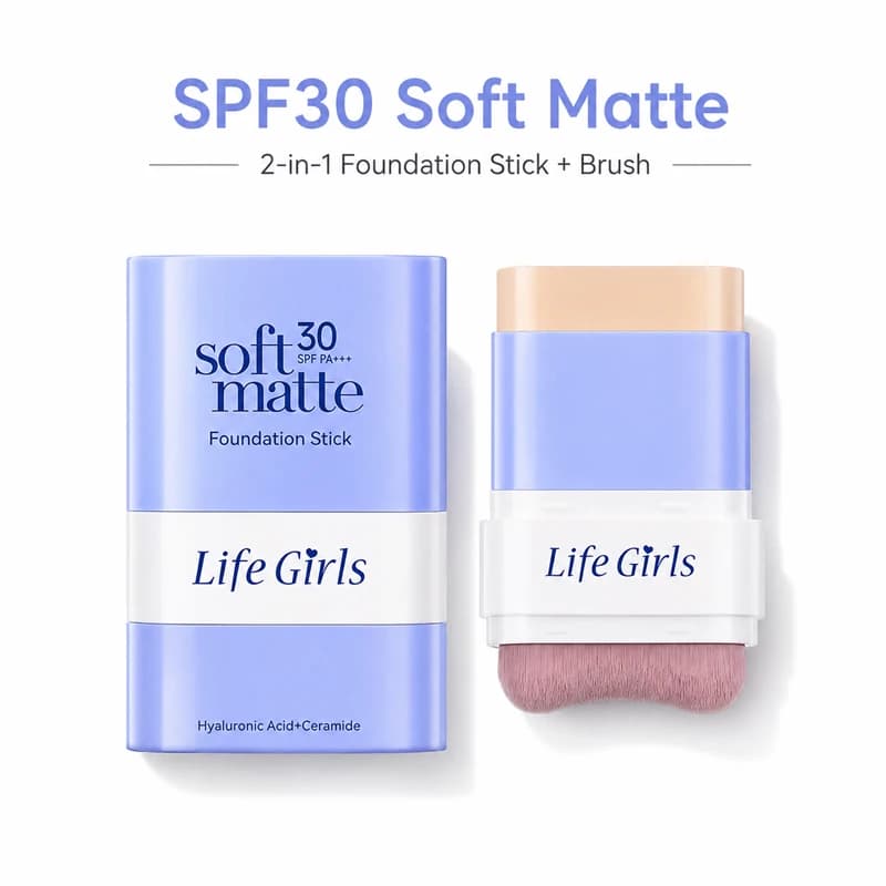 Stick Fondotinta 2 in 1 SPF30 con Pennello Integrato, Copertura Totale Opaca, Impermeabile, Lunga Durata, Base Trucco Correttore