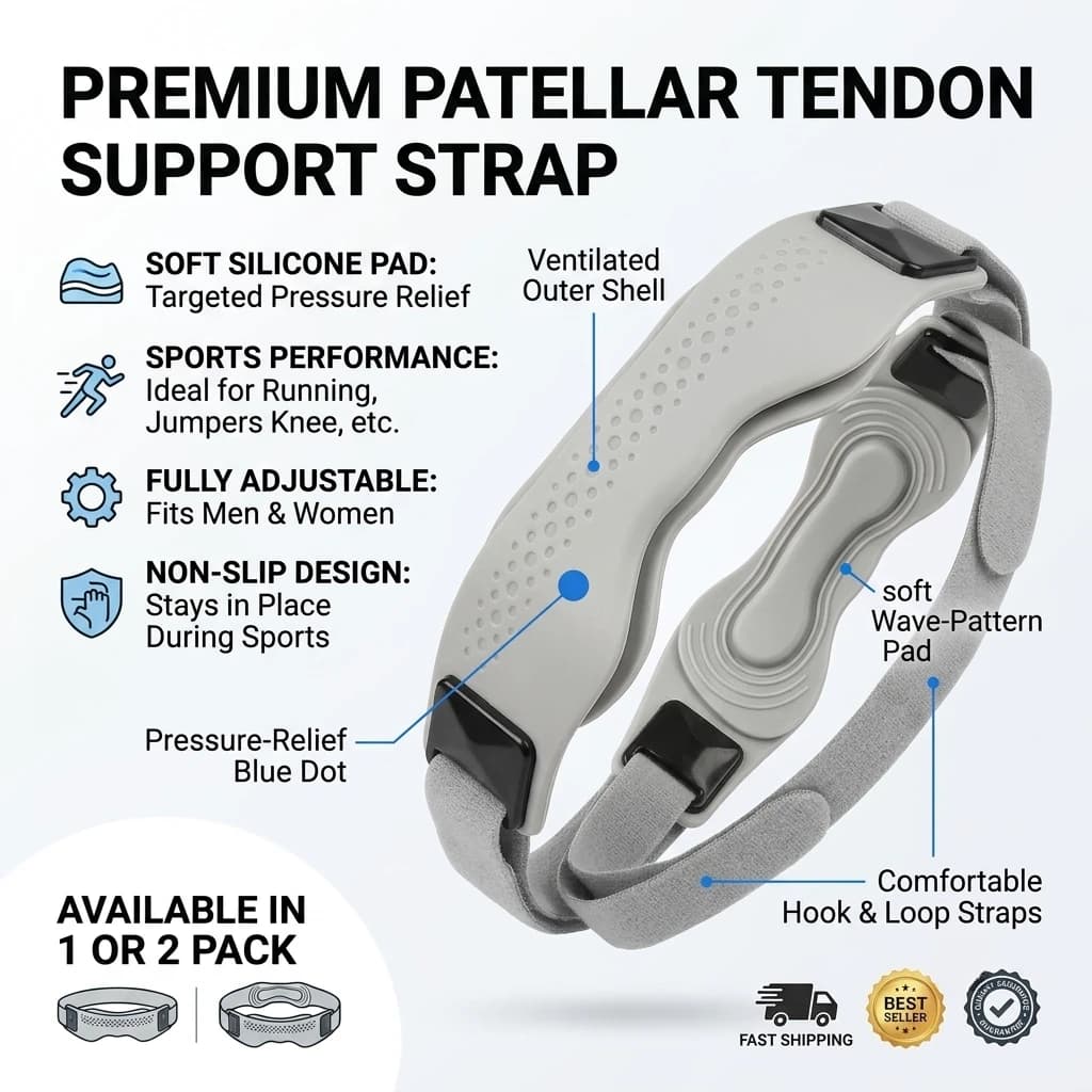 Patellar Tendon Support Strap 2Pcs Silicone Knee Pad Adjustable Band For Jumpers Knee Pain Relief Men Women Running Sports