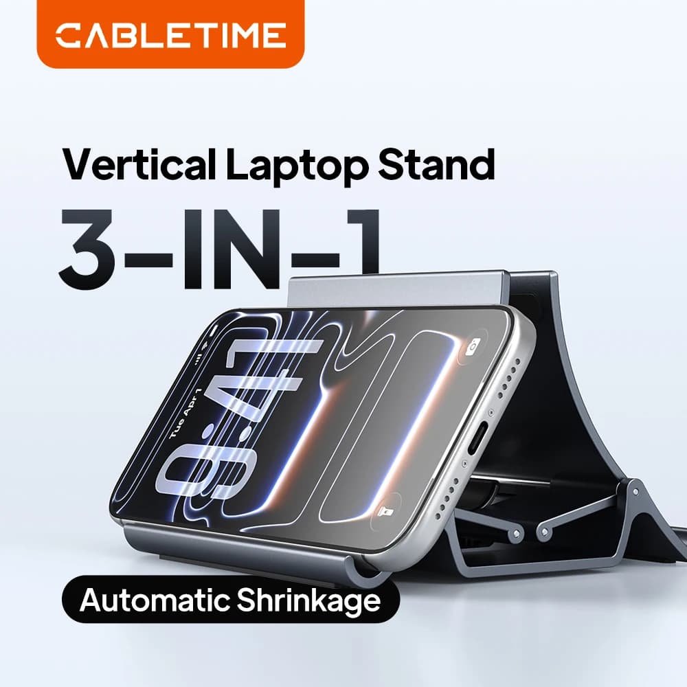 CABLETIME Vertical Laptop Stand for MacBook Air/Pro Non-Slip Silicone Gravity Holder for IPhone17/16 iPad Air/Pro Table