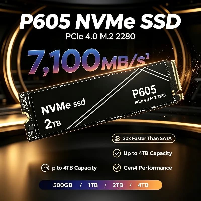 P605 NVMe PCIe Gen SSD 500GB/1TB/2TB/4TB, Internal Drive for Gaming PCs, Laptops and PS5 Storage System Upgrade.
