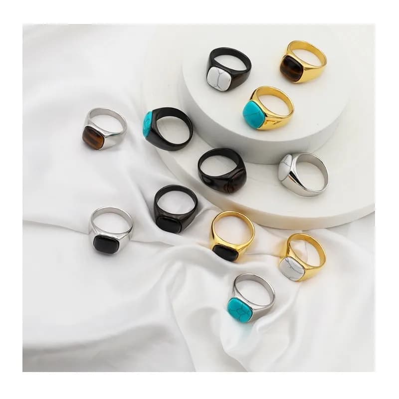 Accessories French Fashion Multi-color Gemstone Titanium Steel Ring Personalized Niche Gold Jewelry Light Luxury Simple