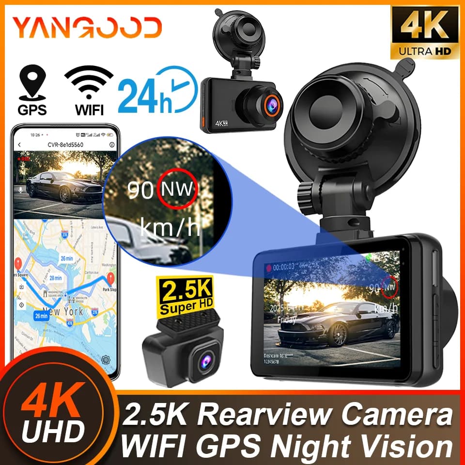 Yangood Mini 4K Dashcam 2.5K Rear Camera Video Recorder Support G-Sensor Night Vision Loop Record Parking Monitoring Car Dvr