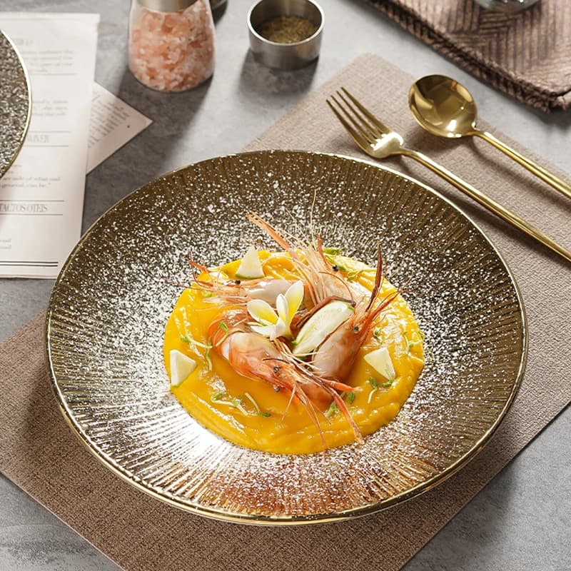 Piatto a strisce Stoviglie creative Hotel Pendolo in ceramica Piatto per insalata Utensili da cucina Decorazione della tavola Vassoio rotondo in ceramica