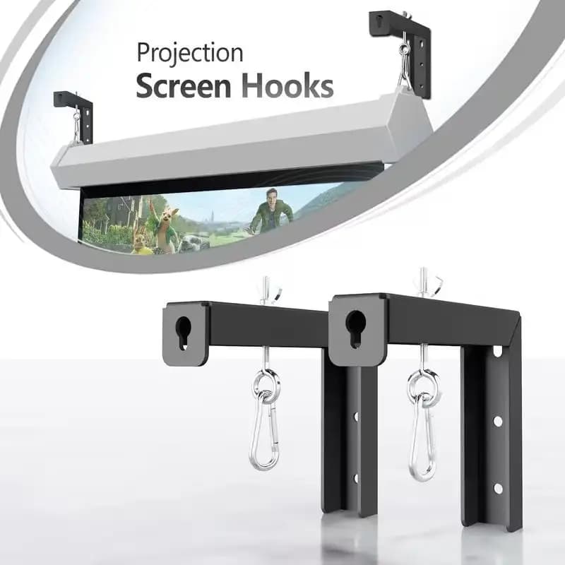 1 Pair L-Shaped Wall-Mounted Projector Screen Brackets with 6-Inch Hooks for Home Theater Movie Screen Support Bracket