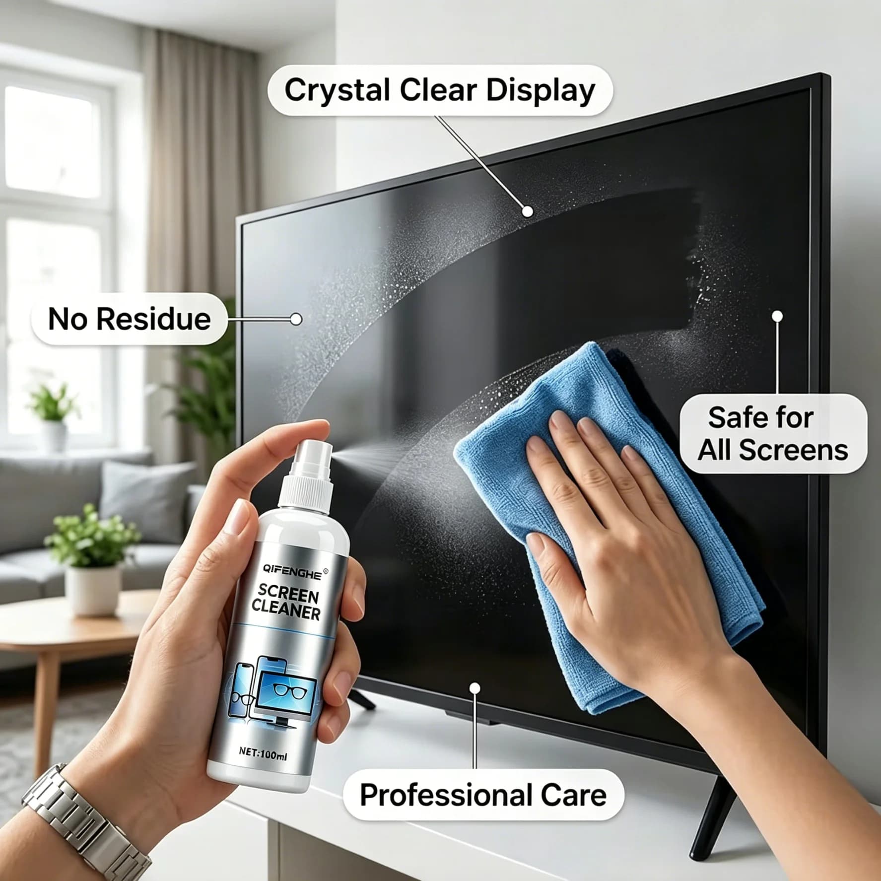Multi-Purpose Screen & Lens Cleaner Spray, For Eyeglasses, Phones, Tablets, Laptops & Camera Lenses, Removes Smudges & Grime