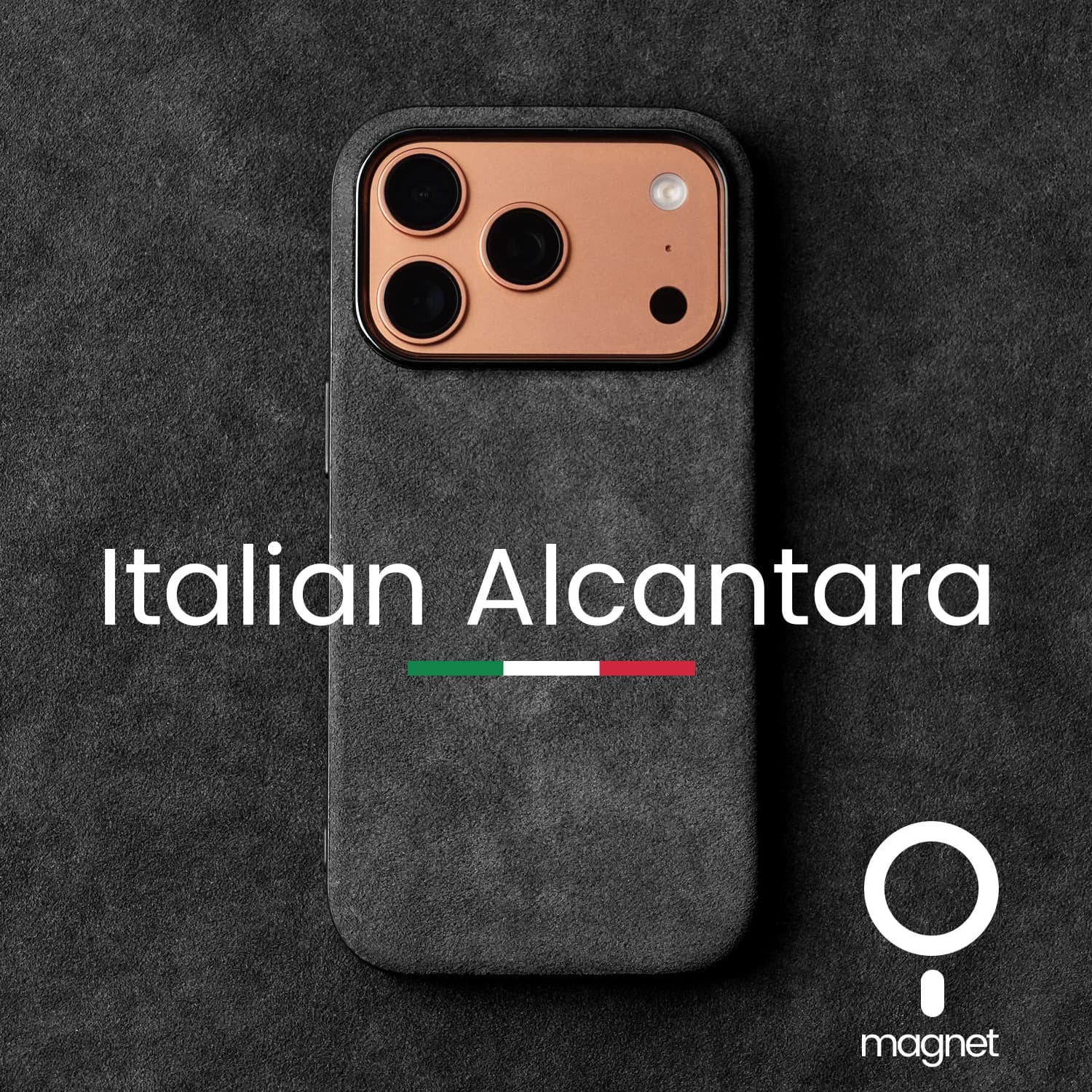 Alcantara case for iPhone 17 16 15 Pro Max, in suede type Supercar, compatible with MagSafe, luxury cover for business