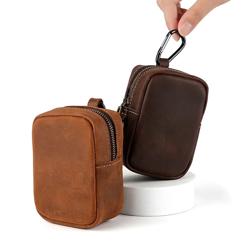 1 Piece Mini Leather Waist Bag with Belt Passer, coin holder, Keychain and Card Holder, for Open Sports