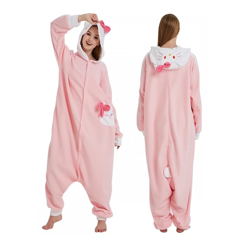 Hello Kitty Onesie Cartoon Cosplay Costume Sanrio Women Pajamas One-Piece Pijamas Halloween Kigurumi Christmas Full Body Clothes