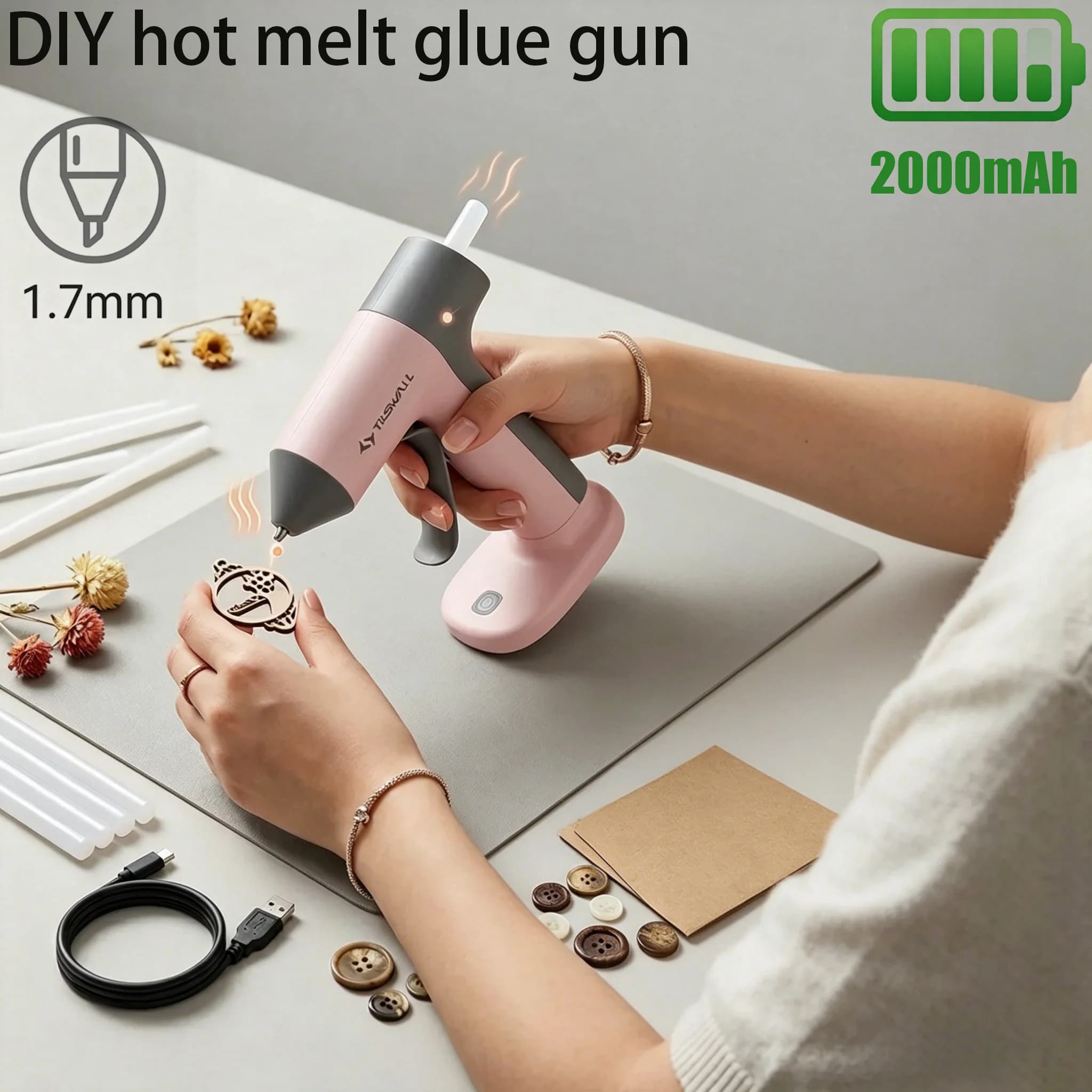 Hot Glue Gun 15W With 20 Glue Sticks 7mm x 140mm Hot Melt Glue Gun 4V Mini Rechargeable Hot Glue Gun 30s Quick Heating Anti-Drip Nozzle USB-C For School DIY Crafts And Quick Household Repairs