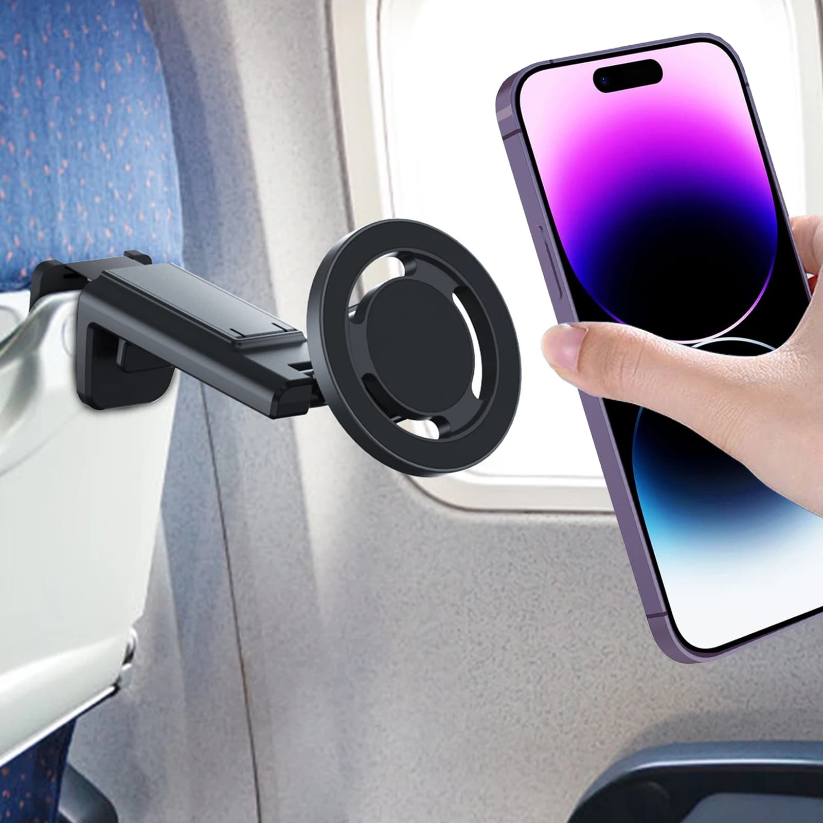 Magnetic Airplane Phone Holder Travel Essentials Flexible Rotation Hands-Free Desk Phone Mount for iPhone 15/14/13 /12