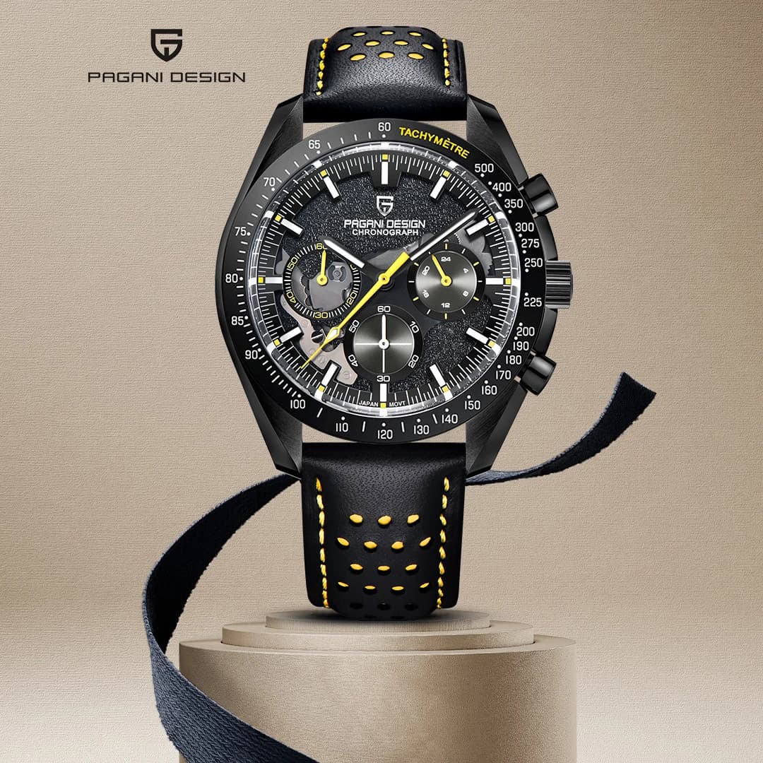 PAGANI DESIGN 2026 New Moon Watch for Men, Fashion Quartz Clock, Waterproof, Scheletrato, Sport Chronograph with Glass Sapphire AR