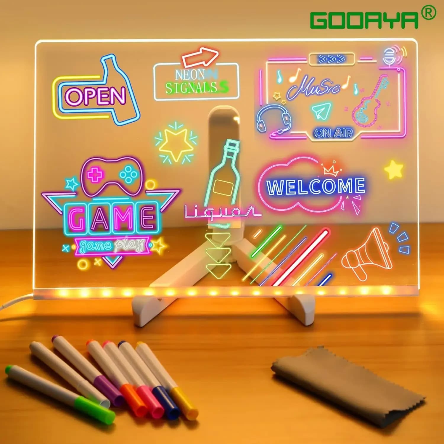 Bacheca per appunti a LED con luce notturna colorata 7 penne Bacheca in acrilico fai-da-te Tavolo da disegno per bambini Regalo di compleanno per bambini