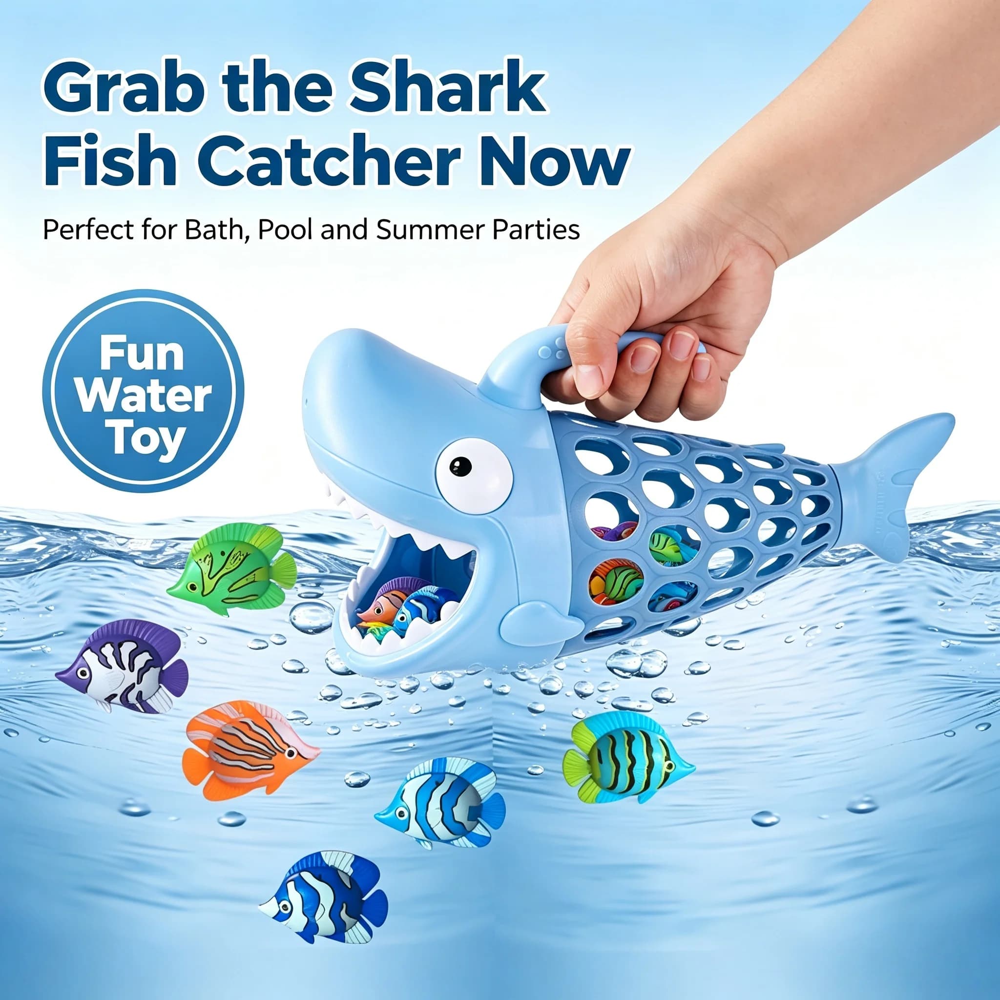 Cartoon Shark Fishing Net Water Toy with Colorful Fish Accessories, Baby Bathtub Bath Parent-Child Game Toy