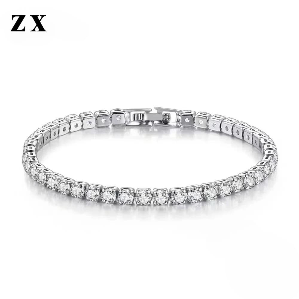 Bracciale in Argento con Zirconia a Forma di Pallina da Tennis, Gioiello Semplice ed Elegante per Donne, Ideale per Fidanzamento e Matrimonio, 4mm 18cm