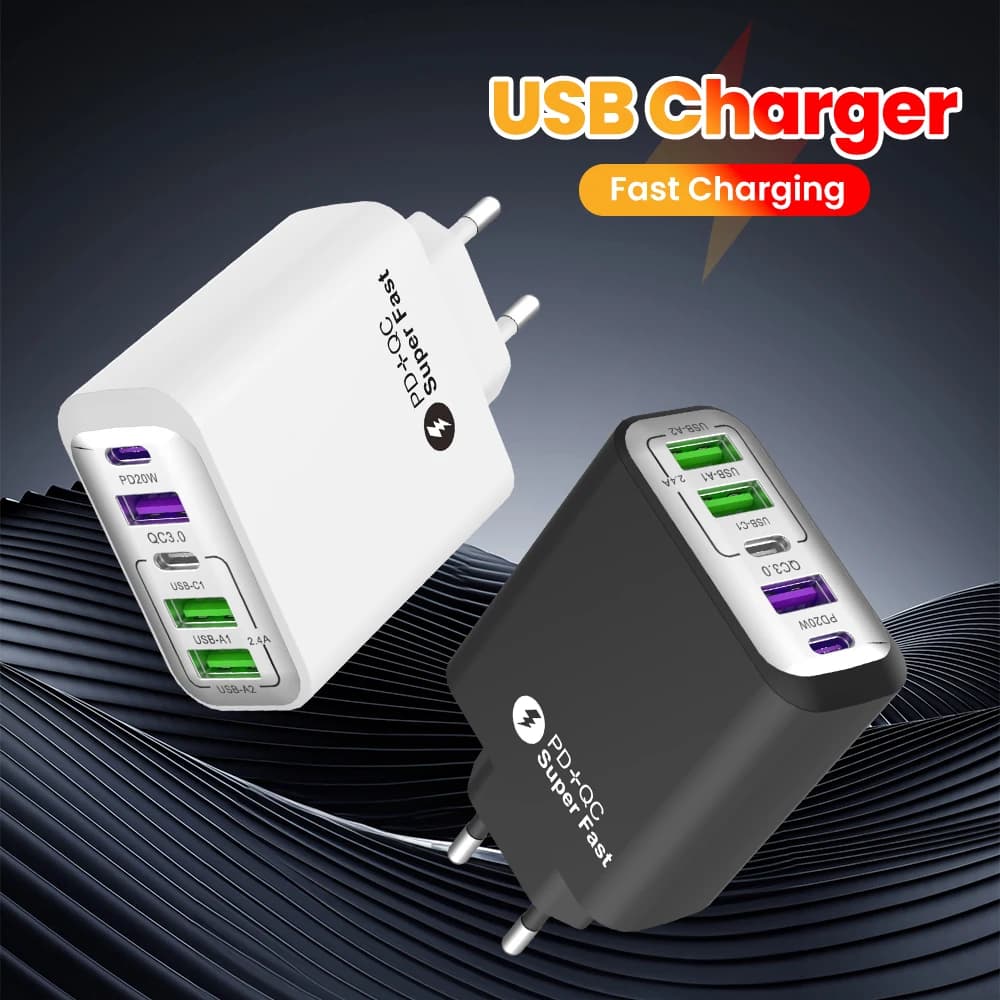 3USB+2Type C Fast Super Charging Mobile Phone Charger PD20W QC3.0 Fast Charge Adapter For Iphone 17 16 Samsung Huawei