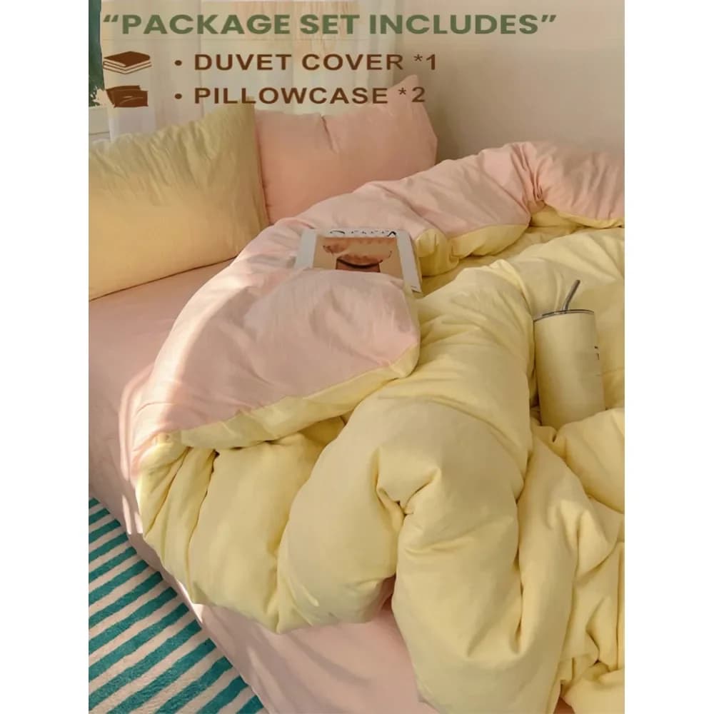 Light Yellow and Clear Rose Cover Set, 1 Copripiumino 2 Loyalty for Sleeping and Bedroom