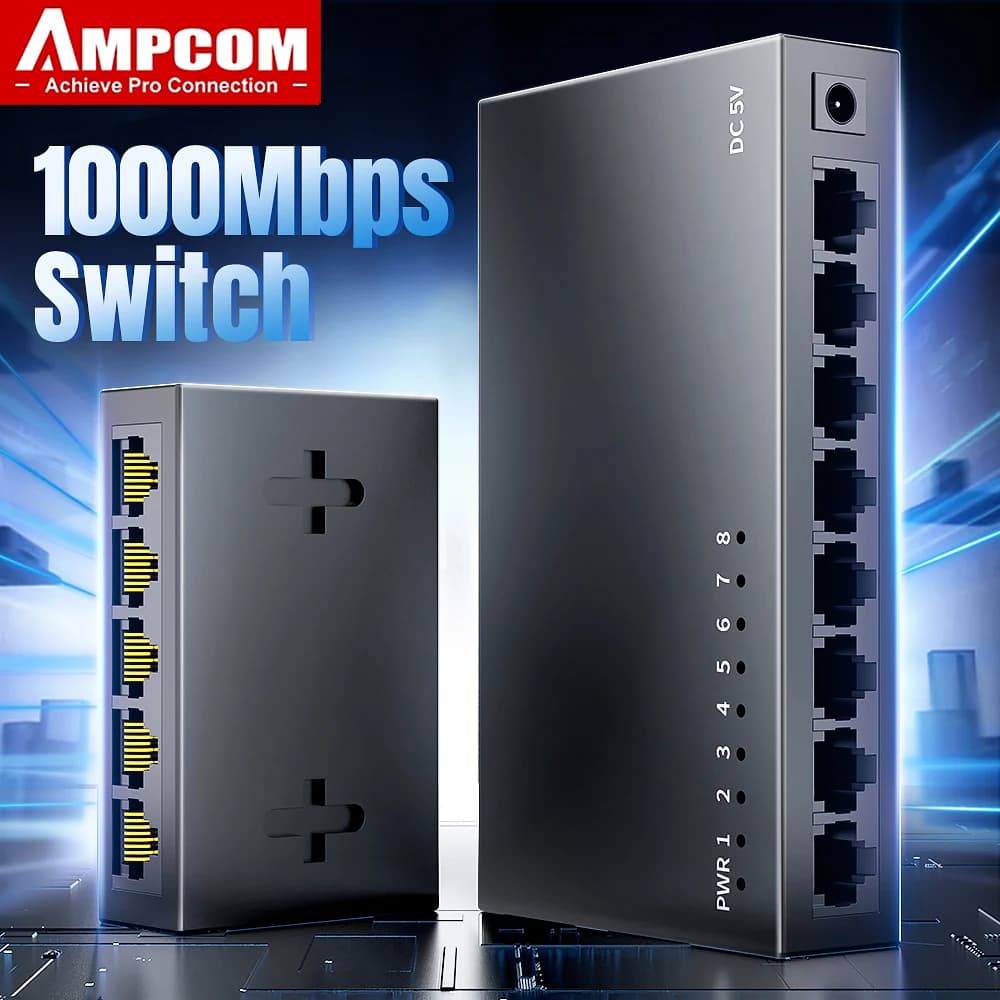 Gigabit Network Switch AMPCOM 1000Mbps 5 8 Port Ethernet Smart Switcher Splitter Internet Hub RJ45 High Performance