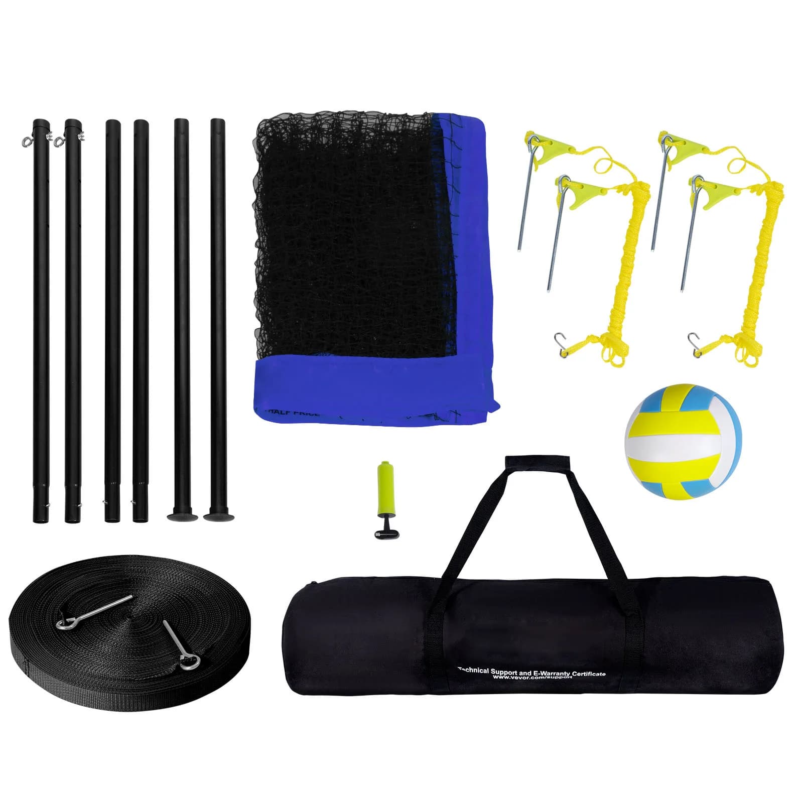 SucceBuy Sistema di rete da pallavolo per esterni Pali in acciaio ad altezza regolabile con borsa da trasporto per pompa da pallavolo in PVC per prato da spiaggia