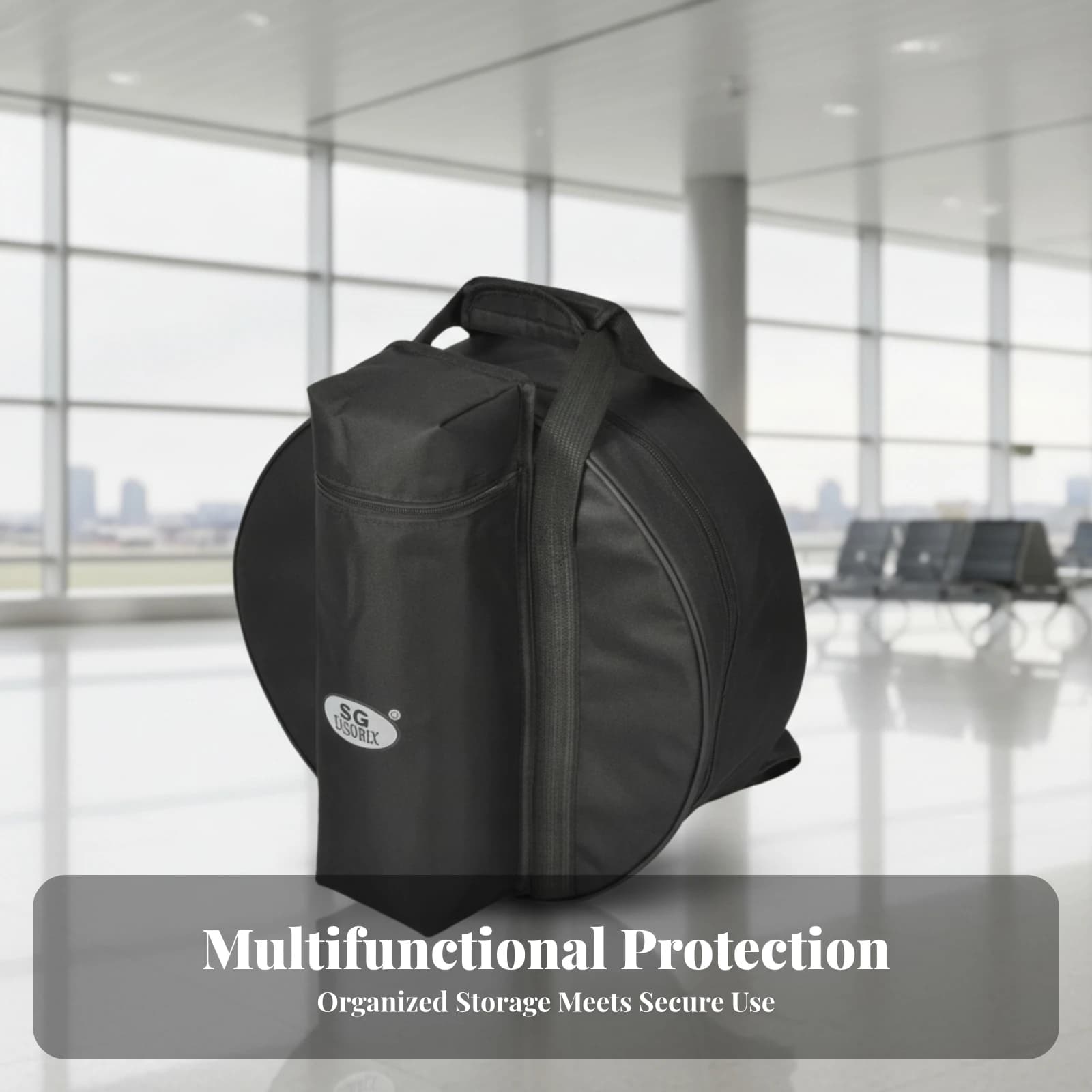 14-Inch Drum Bag Reinforced Strapping Padded Drum Bag Music Gear Case Structured Black