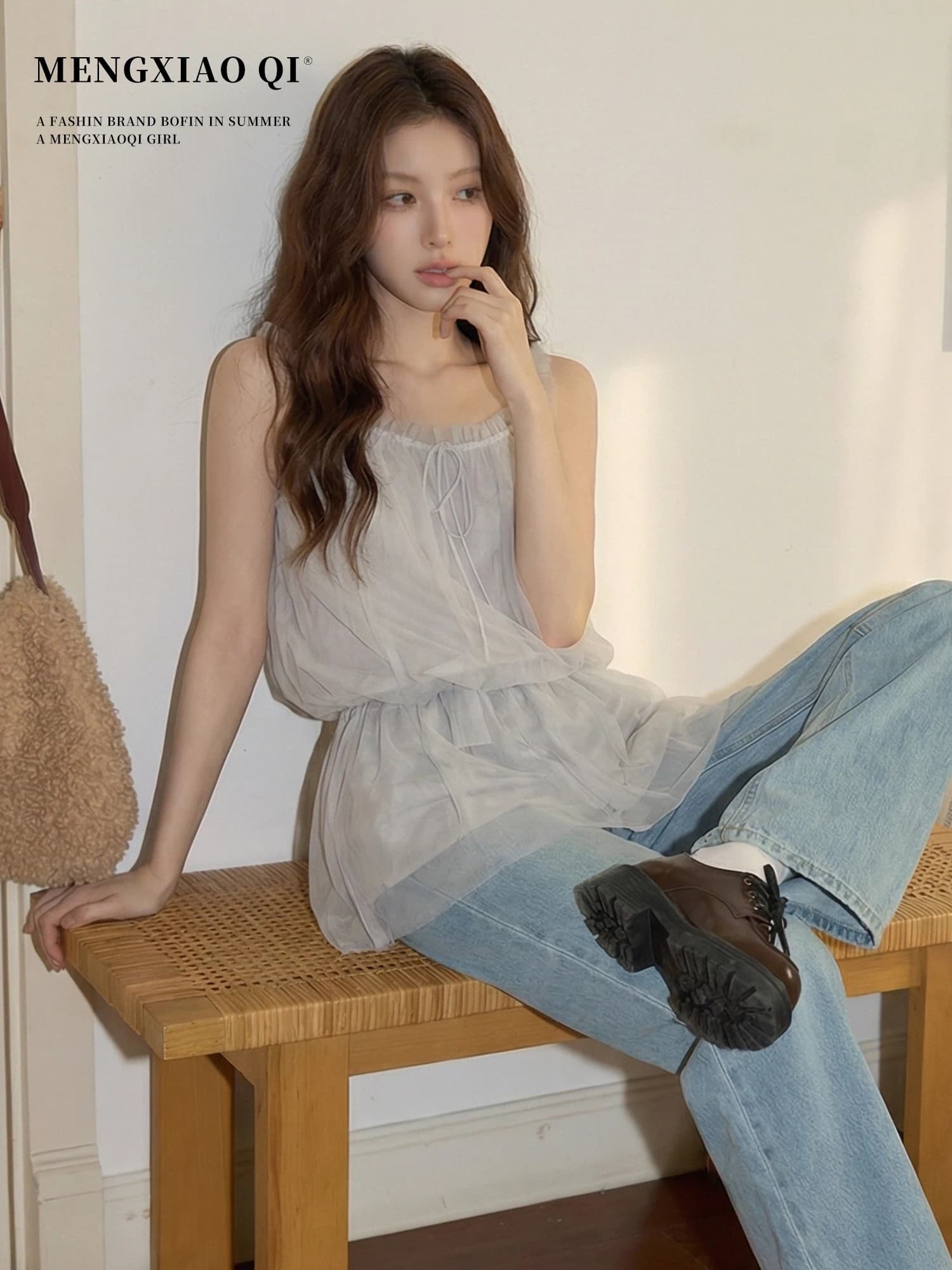 Meng Xiaoqi Sweet Youthful Lace Trim Halter Vest Women's Gentle Sleeveless Dress Top Summer New Style Loose U-neck Mid-length