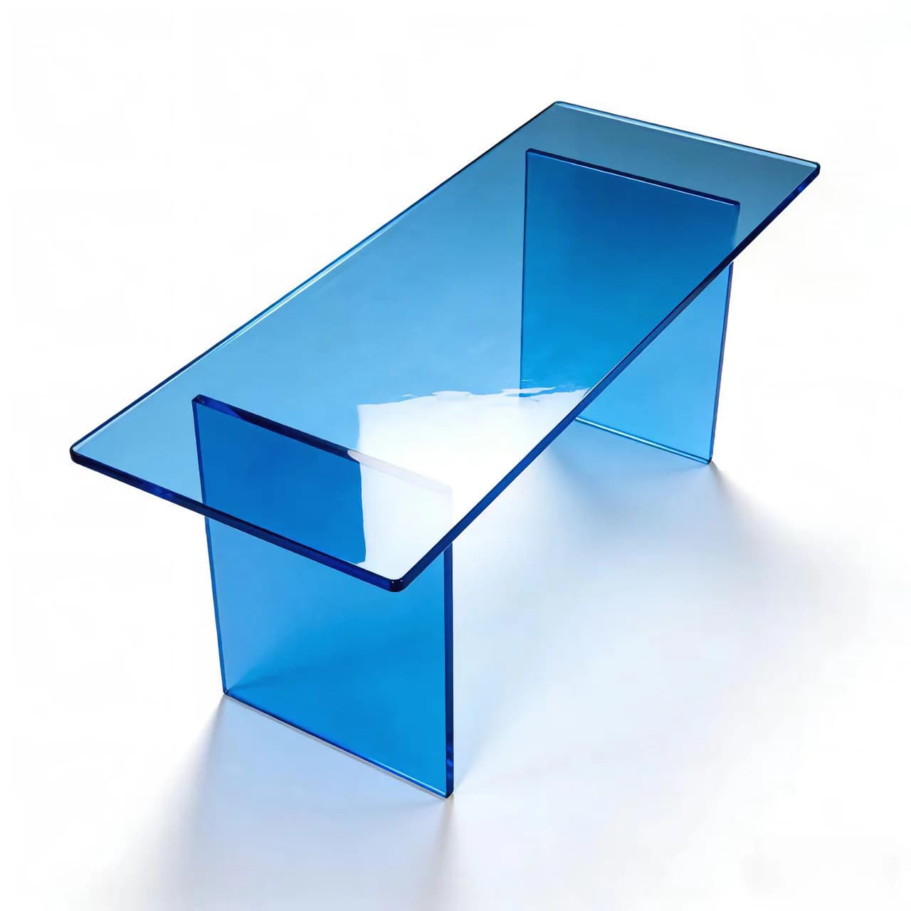 Tavolo da Pranzo Personalizzato in Acrilico Blu per Soggiorno - Gambe Regolabili in Altezza in Acciaio Inossidabile