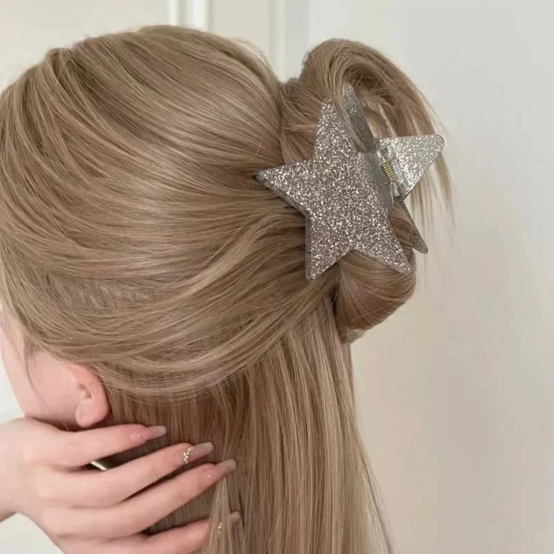 Y2k grande Clip per capelli stella a cinque punte artiglio moda nastro lucido pentagramma copricapo acrilico squalo Clip accessori per capelli donna