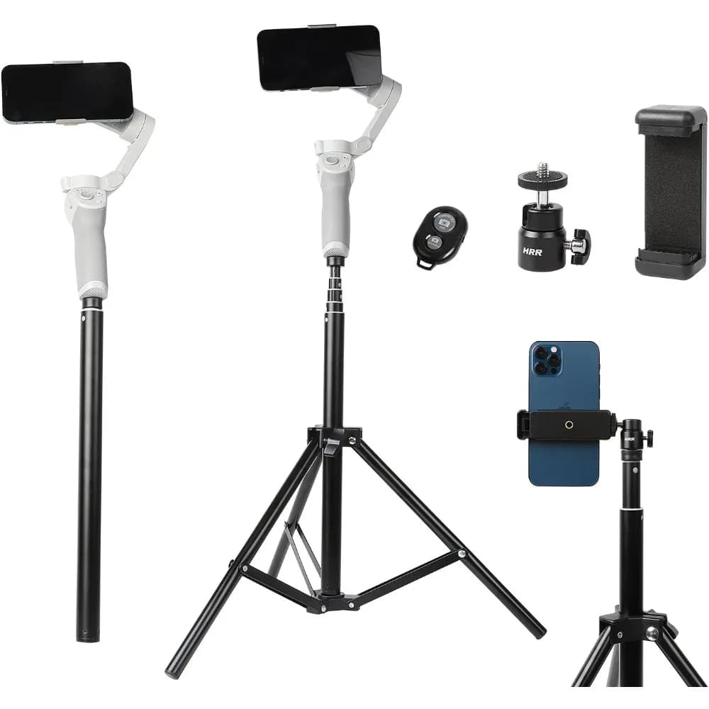 2in1 Tripod Extension Rod 59in Adjustable Selfie Stick with Phone Holder for Gimbal Stabilizer Accessories